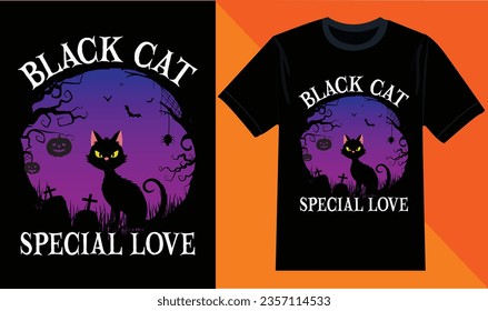 Black Cat Special Love Halloween T-shirt Design, Black Cat Vector, Black night, Halloween Night