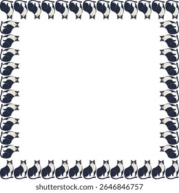 Quadro quadrado preto gato. Uma caixa de moldura vazia de gato infantil bonito. Ilustração de vetor desenhada à mão