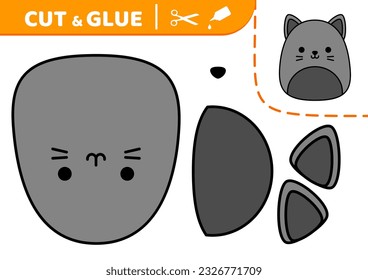 Black cat. Squishmallow. Cut and glue. Applique. Paper game. Cat, kitten. Kawaii, cartoon. Isolated vector illustration eps 10