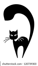 Black cat standing over white background