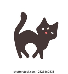 Black cat with a star. Cute spooky Halloween element in flat style. Vector illustration