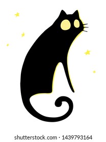 black cat and stars. cute vector illustration.