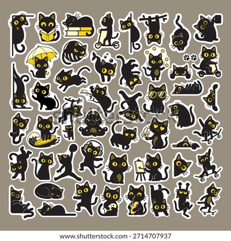 Black Cat Sticker Mega Pack – 50 Cute Cartoon Cat Illustrations