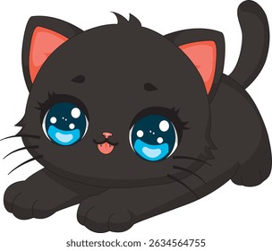 Black Cat Stretching Chubby Kitten Vector