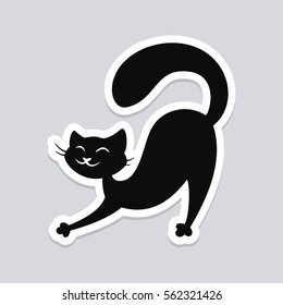 Black cat stretching. Wall sticker, decal or decoration
