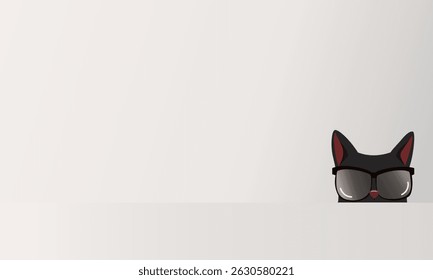 Black Cat with Sunglasses Peeking Over Wall, Vector Illustration with Left Side Copy Space for Ads or Posters