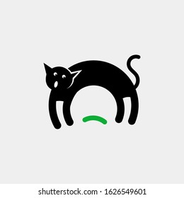A Black Cat Was Surprised To See Cucumber, Vector Illustration EPS10. Cartoon, Cute