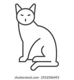 Black cat thin line icon, domestic pet concept. Vector graphics. Wild cat sign on white background, outline style icon for mobile or web design