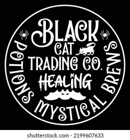 Black Cat Trading co Heiltrank mystische Braut Frohe Halloween Shirt-Druckvorlage, Kürbis Fall Hexen Halloween Kostümshirt Design