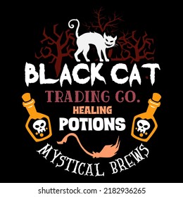 Citas de intercambio de gatos negros y místicos pechos, citas con letras hechas a mano de Halloween Vector Design. Halloween dice. Carteles y etiquetas de la fiesta de Halloween en Farmhouse.
