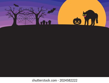 Black Cat, Jack-o’-lantern, Tree, Bat, Dark Silhouette Design Background