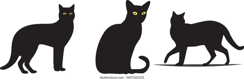 Black cat in tree side face;  silhouette illustration  with vector file