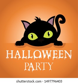 black cat trick or treat - happy halloween party vector illustration