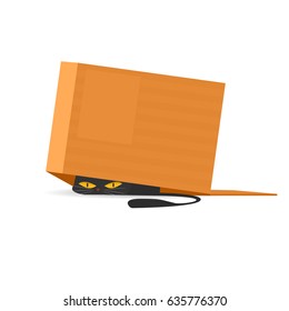 black cat under cardboard box. vector illustration