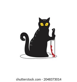 black cat using knife vector illustration design