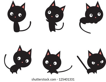 black cat in various actions