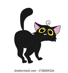 Black cat, vector children's design for banner, poster, greeting card, party invitation.Traditional element of Halloween.