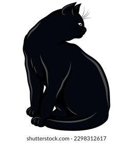 Black cat vector design, black cat in cartoon style, witch mascot on Halloween
