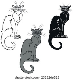 Black cat vector design, black cat in cartoon style, witch mascot on Halloween