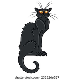 Black cat vector design, black cat in cartoon style, witch mascot on Halloween