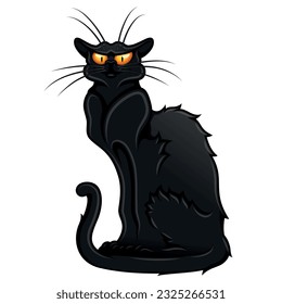 Black cat vector design, black cat in cartoon style, witch mascot on Halloween