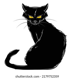 Black cat vector design, unlucky black cat, witch mascot on Halloween.