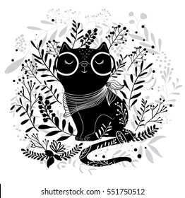 Black cat vector design.Template for design cards, notebook, shop, poster.