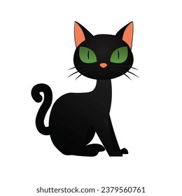 Black cat vector. Halloween Vector. Halloween funny character. Vector flat illustration isolated on white background.