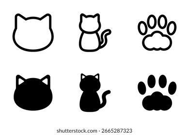 Black cat vector icon illustration set. Set of 6 illustrations.