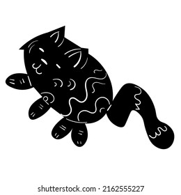 Black cat vector illustration. Cute animals icon for kids. Black doodle on white background.