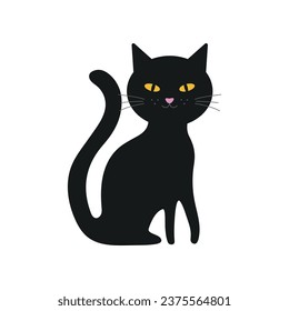 Schwarze Katze, Vektorgrafik. Rutschige halloween Hexenkatze sitzend Ikone.