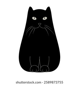 Black Cat Vector Illustration With Distinct Features and Simple Design. Cute Silhouette Art