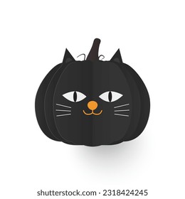 Black cat vector illustration. Paper cut cat face pumpkin elements for halloween. Happy halloween