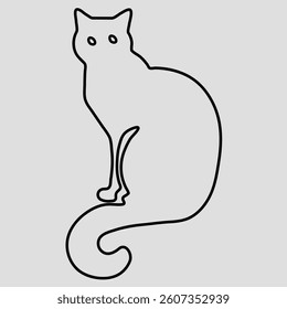 Black cat vector illustration in black and white, featuring a cute and simple silhouette design of a kitten with a tail, ideal for logo and cartoon art