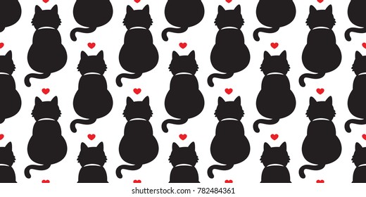 black Cat vector seamless pattern heart icon kitten valentine day doodle isolated wallpaper background