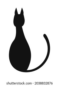 Black cat vector silhouette. Hand drawn doodle style black cat. Design for sticker, decor, greeting cards.