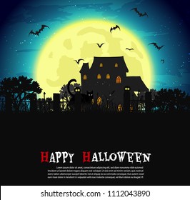 A black cat walk on halloween night.Halloween background from vector