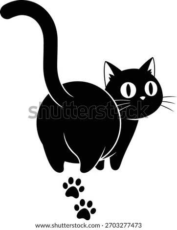 Black Cat Walking Away Leaving Paw Prints Vector Illustration Design