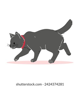 Elemento de estilo plano para caminar sobre un gato negro