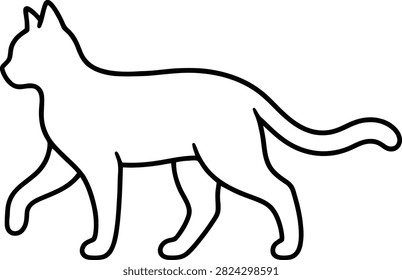 Black cat walking gracefully vector line art icon illustration isolated on a white background.