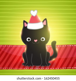 Black cat wear Santa Claus Christmas hat