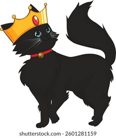 Black Cat Wearing King Crown Illustration