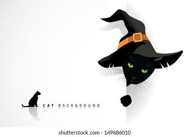 Black cat wearing witch's hat background. EPS 10 vector, grouped for easy editing. No open shapes or paths.
