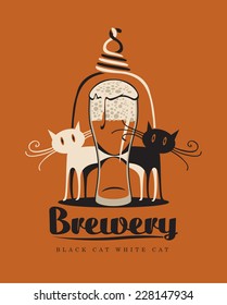 black cat and white cat with a glass of beer