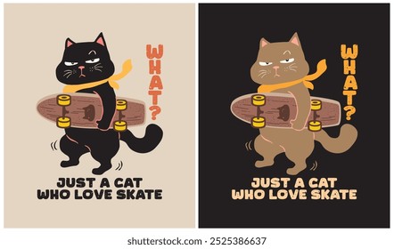 Black Cat who love Skate - Funny Cat, Vector illustration