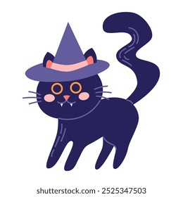 Black cat with wings. Cute Halloween character. Vector illustration in flat style