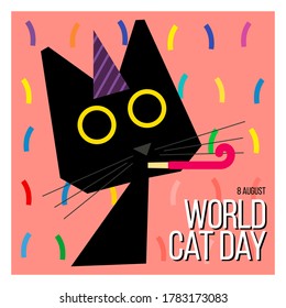 Black cat. World Cat day. Vector illustration in honor of the celebration of international cat day