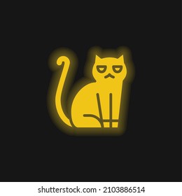 Black Cat yellow glowing neon icon
