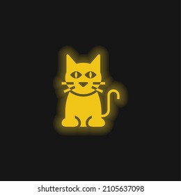 Black Cat yellow glowing neon icon