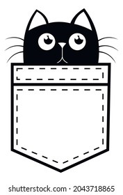 Black cat in your pocket. T-shirt design. Cute cartoon character. Cat is an animal. T-shirt printing. Flat design style. White background. Isolated. Vector illustration